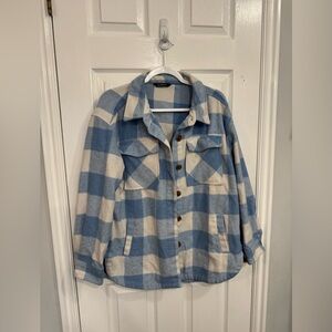 Blue and White Plaid Button-Up Shacket